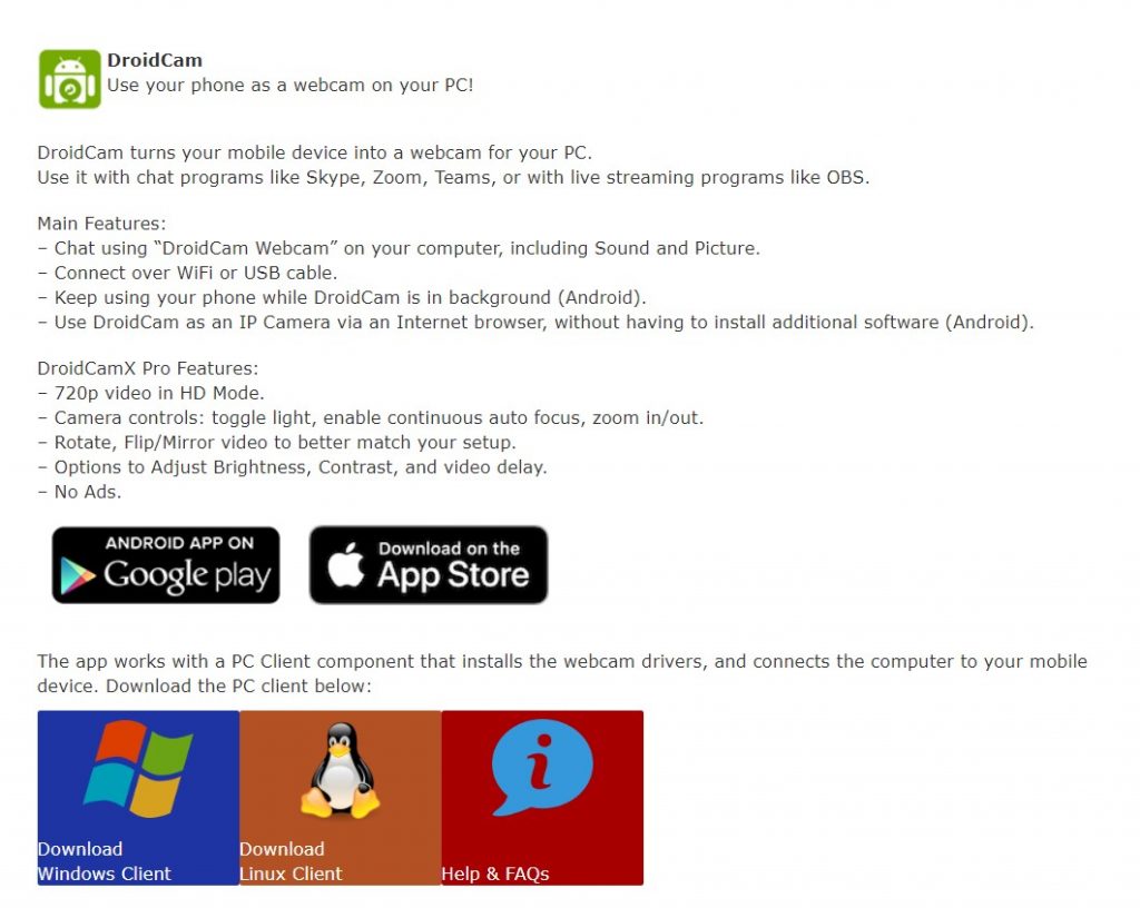 Use phone camera as webcam in pc