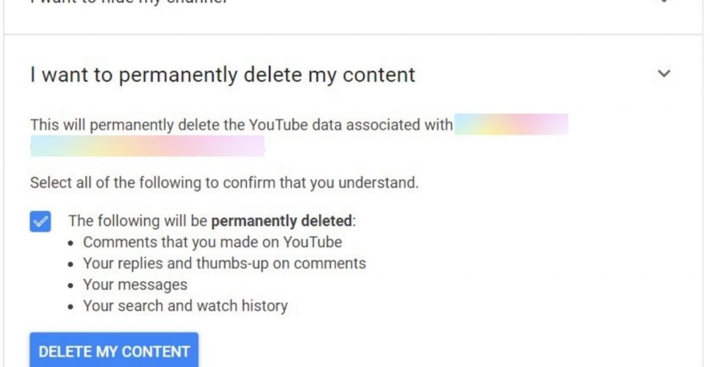 Final confirmation for deleting youtube channel